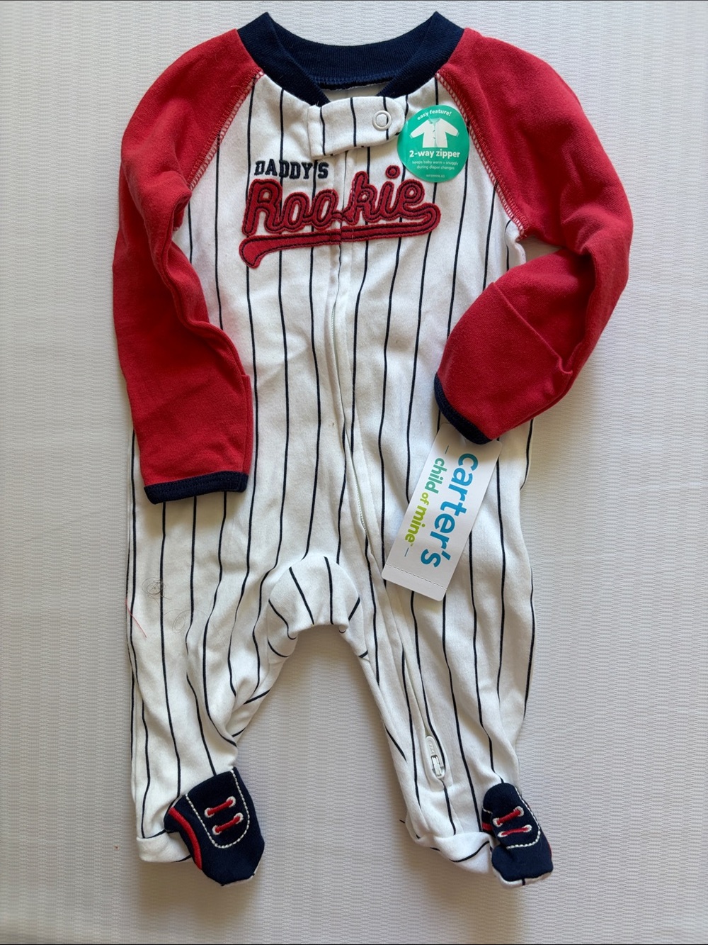 Carter's Red & Navy Pinstripe 'Daddy's Rookie' Footie NWT